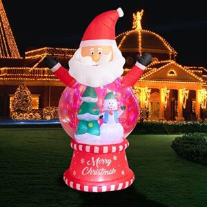 WONDER GARDEN Christmas Inflatable Blow Up Santa Claus with Build-in Rotating LEDs Inflatables for Holiday Party Xmas Lawn Garden Yard Decorations