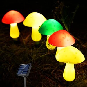 twongift 6leds mushroom solar garden lights outdoor, color changing kids gift night pathway lights, camping solar powered string lights for easter, xmas, holiday, yard decor, multicolor