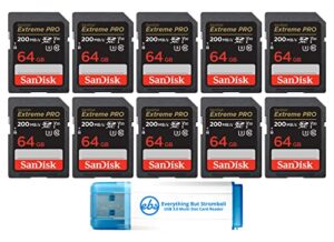 sandisk 64gb sdxc extreme pro memory card (10 pack) 4k v30 uhs-i speed class 10 (sdsdxxu-064g-gn4in) bundle with (1) everything but stromboli 3.0 sd/tf card reader
