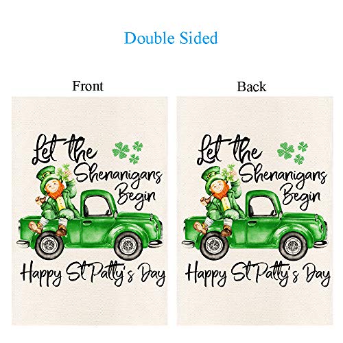 MONORD Let The Shenanigans Begin Double Sided Garden Flag Happy St Patrick's Day Leprechaun Truck Yard Flag 12 x 18 Inch.