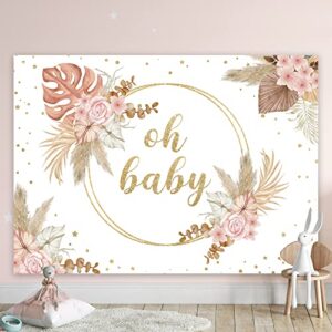 riyidecor girl boho oh baby baptism baby shower decorations backdrop 7wx5h feet polyester fabric pink bohemian pampas grass blush newborn party floral gold banner festival studio photo shoot