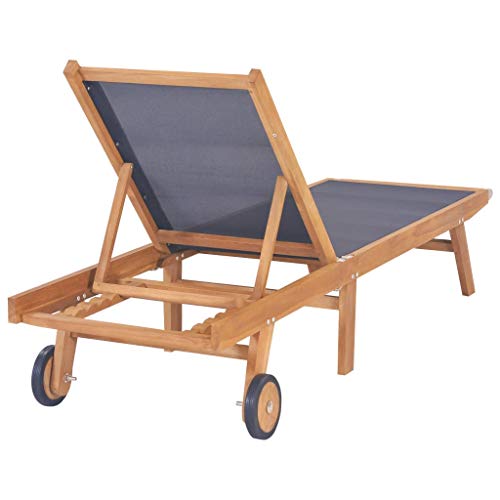 imasay Folding Sun Loungers with Wheels 2 pcs Solid Teak and Textilene for Outdoor,Outside,Patio,Garden,Beach,Lawn,Sunbathing,Tanning,Pool,Adjustable Reclining Lounge Chairs