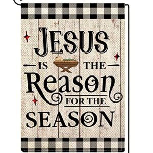 ORTIGIA Christmas Jesus is the Reason for the Season Garden Flag Vertical Double Sided 12x18inch Nativity Christmas Scene Story Yard Flag Winter Holiday Xmas Religion Outdoor Flag