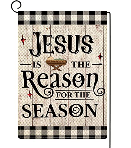 ORTIGIA Christmas Jesus is the Reason for the Season Garden Flag Vertical Double Sided 12x18inch Nativity Christmas Scene Story Yard Flag Winter Holiday Xmas Religion Outdoor Flag