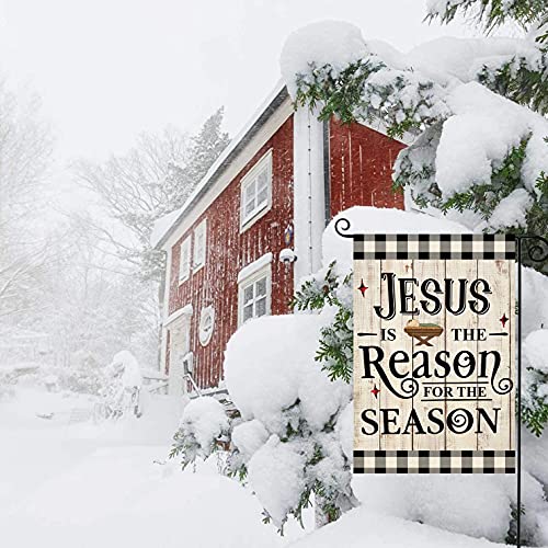 ORTIGIA Christmas Jesus is the Reason for the Season Garden Flag Vertical Double Sided 12x18inch Nativity Christmas Scene Story Yard Flag Winter Holiday Xmas Religion Outdoor Flag