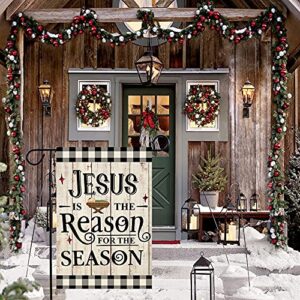 ORTIGIA Christmas Jesus is the Reason for the Season Garden Flag Vertical Double Sided 12x18inch Nativity Christmas Scene Story Yard Flag Winter Holiday Xmas Religion Outdoor Flag