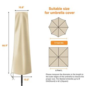 OKPOW Umbrella Covers for Outdoor Umbrellas - Small Patio Umbrella Cover for 6 ft to 9 ft Outdoor Table Umbrella - Waterproof Windproof Anti-UV Garden Parasol Covers, Khaki