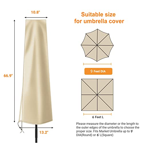 OKPOW Umbrella Covers for Outdoor Umbrellas - Small Patio Umbrella Cover for 6 ft to 9 ft Outdoor Table Umbrella - Waterproof Windproof Anti-UV Garden Parasol Covers, Khaki