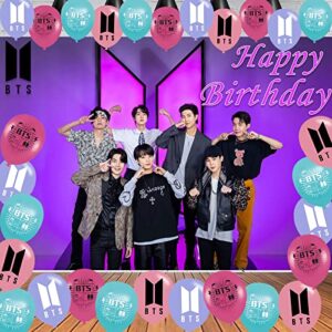 bts birthday party decoration, bts bangtan boys party photo backdrop 5 x 3 ft and 24 pcs bts balloon, bts merch background supplies for army, fans