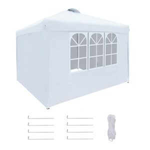 pop up gazebo tent 10×10 outdoor canopy, instant shelter w/adjustable height, steel frame permanent pavilion with side curtains & zippered door, sunshade for garden, patio, lawns, beach, white