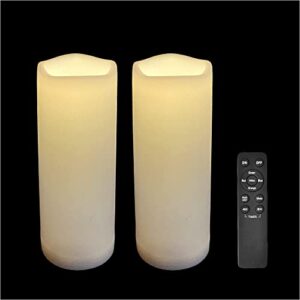 large outdoor waterproof white flameless candles with remote timer big battery operated plastic led pillar candles for garden home wedding party decoration flickering electric lights 3”x8” 2 pack