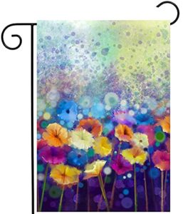 shinesnow watercolor abstract spring seasonal green floral daisy flowers garden yard flag 12″x 18″ double sided polyester welcome house flag banners for patio lawn outdoor home decor