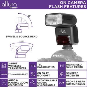 Altura Photo AP-305N Camera Flash Light with Manual Trigger for Nikon D3500 D3400 D3300 D5600 D5500 D5300 D850 D780 D750 D7500 D7200 Z6 Z7 Z50-2.4GHz I-TTL Speedlight for Mirrorless and DSLR Camera