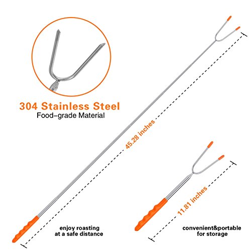 Briout Marshmallow Roasting Sticks 10 Pack Extra Long 45’’ Stainless Telescoping Hot Dog Smores Skewers Kids Safe Barbecue Forks for Campfire, Bonfire and Grill