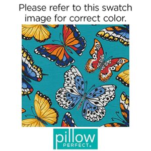 Pillow Perfect Outdoor/Indoor Butterfly Garden Turquoise Lumbar Pillows, 11.5" x 18.5", Blue 2 Count