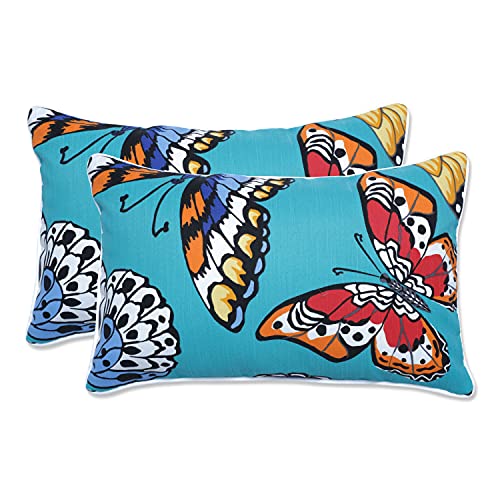 Pillow Perfect Outdoor/Indoor Butterfly Garden Turquoise Lumbar Pillows, 11.5" x 18.5", Blue 2 Count