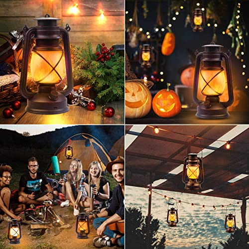 Vintage Lantern LED Battery Powered Camping Lamp Outdoor Hanging Lantern Flickering Flame Rechargeable Retro Lanterns Remote Control 4 Modes Light Non-Solar 2 Pack