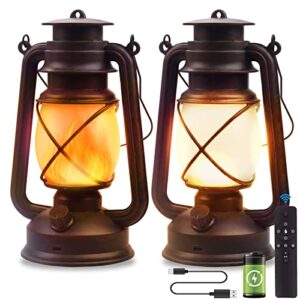vintage lantern led battery powered camping lamp outdoor hanging lantern flickering flame rechargeable retro lanterns remote control 4 modes light non-solar 2 pack