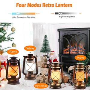 Vintage Lantern LED Battery Powered Camping Lamp Outdoor Hanging Lantern Flickering Flame Rechargeable Retro Lanterns Remote Control 4 Modes Light Non-Solar 2 Pack