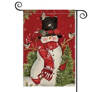 avoin colorlife snowman with scarf christmas garden flag 12×18 inch vertical double sided, cardinals winter farmhouse yard outdoor decoration