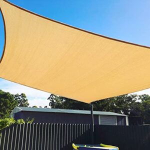 belle dura 12’x16′ rectangle sand sun patio shade sail canopy use for patio backyard lawn garden outdoor awning shade cover-185 gsm-block 98% of uv radiation-5years warranty