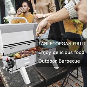 Supllueer Tabletop Propane Grill, Stainless Steel Professional Gas Grill 20,000 BTU BBQ Tabletop Gas Grill for Outdoor Cooking Patio Garden BBQ Picnic