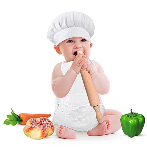 5 Pcs Baby White Chef Costume Newborn Photography Uniform Outfits Hat Apron Carrots Rolling Pin Infant Cooking (5-12 Month)