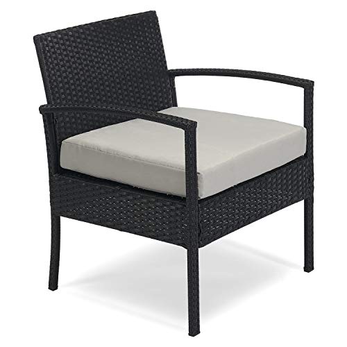 3 Piece Patio Set Balcony Furniture Outdoor Wicker Chair Patio Chairs for Patio, Porch, Backyard, Balcony, Poolside and Garden with Coffe Table and Cushions Gray