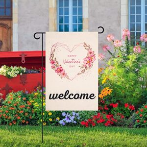 Tugaizi Valentines Day Garden Flag Double Sided Printing Valentine's Day Flag Diamond Love Heart Flower Valentines Day Garden Flag 13x19 Inch for Party Wedding Yard Outdoor Garden Decoration