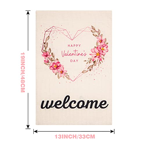 Tugaizi Valentines Day Garden Flag Double Sided Printing Valentine's Day Flag Diamond Love Heart Flower Valentines Day Garden Flag 13x19 Inch for Party Wedding Yard Outdoor Garden Decoration