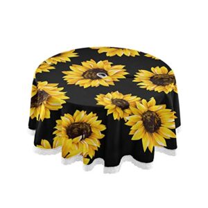 xigua sunflower round tablecloth 60″ waterproof spillproof polyester fabric table cover with zipper umbrella hole for outdoor patio garden dining party