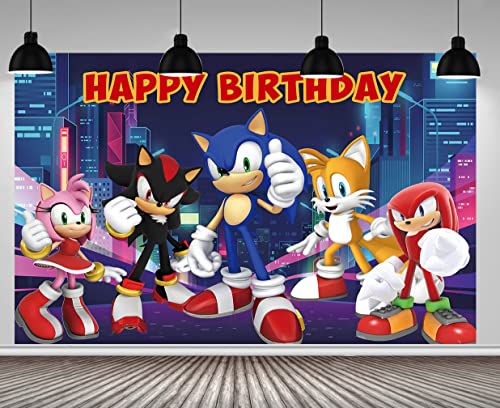 TXUE Cartoon Sonic Hedgehog Backdrop Tall Building City Night View Background Children Boy Birthday Party Baby Shower Photo Booth Studio Props Decorations (5x3FT(Width 150cm x Height 90cm))