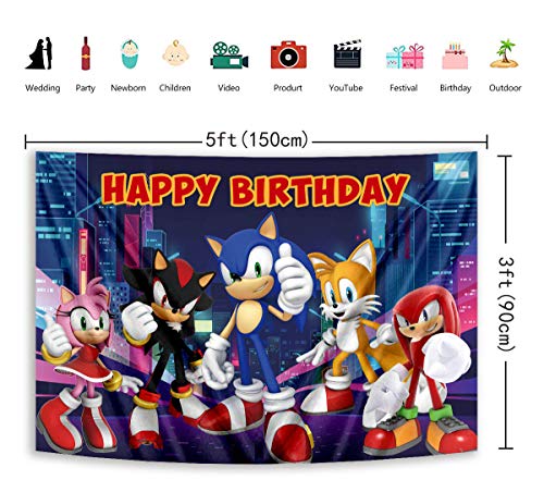 TXUE Cartoon Sonic Hedgehog Backdrop Tall Building City Night View Background Children Boy Birthday Party Baby Shower Photo Booth Studio Props Decorations (5x3FT(Width 150cm x Height 90cm))