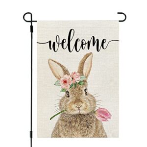crowned beauty easter brown bunny garden flag 12×18 inch double sided for outside burlap small welcome yard holiday flag cf701-12