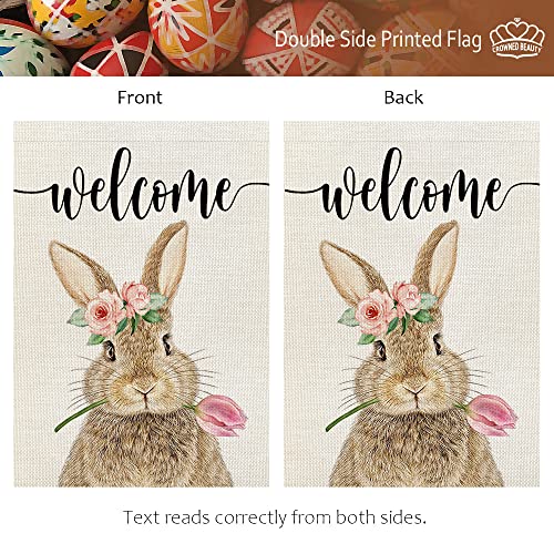 CROWNED BEAUTY Easter Brown Bunny Garden Flag 12x18 Inch Double Sided for Outside Burlap Small Welcome Yard Holiday Flag CF701-12