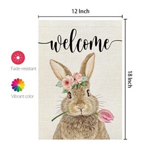 CROWNED BEAUTY Easter Brown Bunny Garden Flag 12x18 Inch Double Sided for Outside Burlap Small Welcome Yard Holiday Flag CF701-12