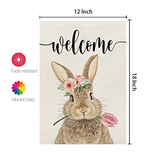 CROWNED BEAUTY Easter Brown Bunny Garden Flag 12x18 Inch Double Sided for Outside Burlap Small Welcome Yard Holiday Flag CF701-12