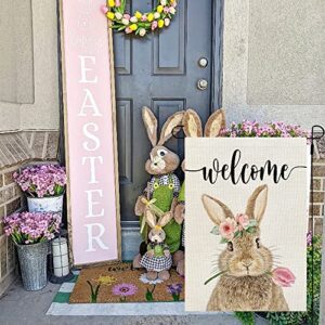 CROWNED BEAUTY Easter Brown Bunny Garden Flag 12x18 Inch Double Sided for Outside Burlap Small Welcome Yard Holiday Flag CF701-12