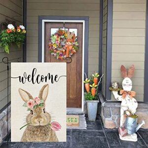 CROWNED BEAUTY Easter Brown Bunny Garden Flag 12x18 Inch Double Sided for Outside Burlap Small Welcome Yard Holiday Flag CF701-12