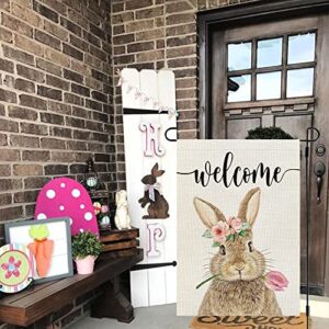 CROWNED BEAUTY Easter Brown Bunny Garden Flag 12x18 Inch Double Sided for Outside Burlap Small Welcome Yard Holiday Flag CF701-12