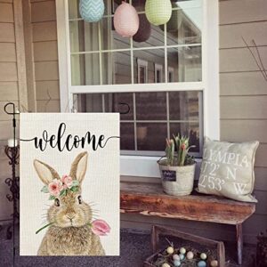 CROWNED BEAUTY Easter Brown Bunny Garden Flag 12x18 Inch Double Sided for Outside Burlap Small Welcome Yard Holiday Flag CF701-12