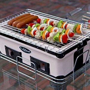 Fire Sense 60450 Yakatori Internal Grates Charcoal Chrome Cooking Grill Japanese Table BBQ Handmade Using Clay Adjustable Ventilation For Outdoor Barbecues Camping Traveling - Large - Tan