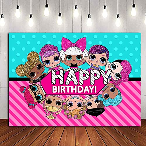 Doll Theme Cartoon Backdrop Pink Blue Stripes Kids Party Banner Girls Birthday Party Background Photography Decorations Props 60x40in