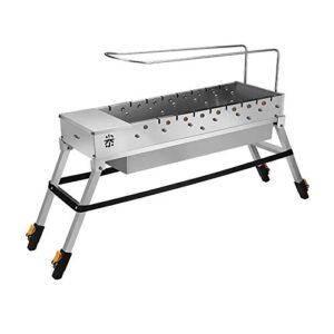 newces barbecue desk charcoal grill brushed stainless steel charcoal shish kebab grill bbq grill 2 shelves broil roasting kebab rack for garden backyard camping tabletop barbecue