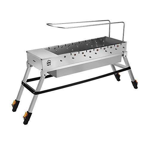 NEWCES Barbecue Desk Charcoal Grill Brushed Stainless Steel Charcoal Shish Kebab Grill BBQ Grill 2 Shelves Broil Roasting Kebab Rack for Garden Backyard Camping Tabletop Barbecue