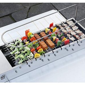 NEWCES Barbecue Desk Charcoal Grill Brushed Stainless Steel Charcoal Shish Kebab Grill BBQ Grill 2 Shelves Broil Roasting Kebab Rack for Garden Backyard Camping Tabletop Barbecue