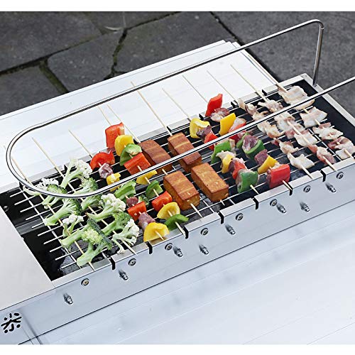 NEWCES Barbecue Desk Charcoal Grill Brushed Stainless Steel Charcoal Shish Kebab Grill BBQ Grill 2 Shelves Broil Roasting Kebab Rack for Garden Backyard Camping Tabletop Barbecue