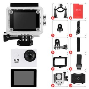 Azhejiang Waterproof Action Camera-1080P 12MP Full HD Sports Camera Underwater 30M, 140 Degree Wide-Angle Mini DV Camcorder with Multi Accessories