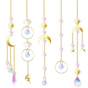 crystal suncatcher, 5pcs window hanging sun catchers crystal chandelier ball prism pendant light catcher ornament, garden suncatchers window rainbow maker for home wedding decoration gifts