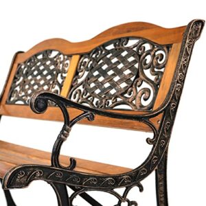 Sunnydaze 2-Person Garden Bench - Cast Iron and Wood Frame with Ivy Crossweave Design - 49-Inch Outdoor Patio Furniture - Perfect for Deck, Porch, Balcony, Backyard or Garden